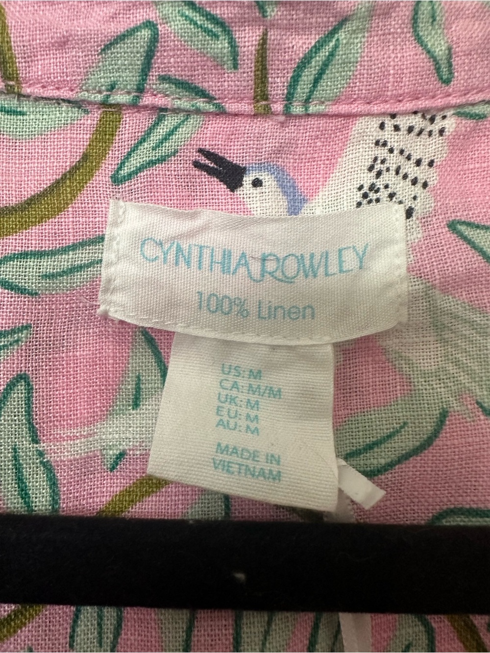 Cynthia Rowley Pink 100% LinenBird Print Button-Down Top - Picture 3 of 9